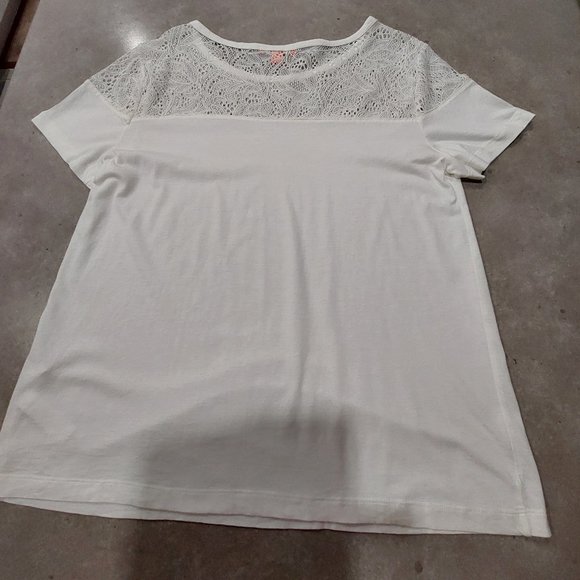 JOE FRESH Women's White Blouse w/White Floral Lace Yoke/Sleeves Top - XL/TG - Picture 3 of 9